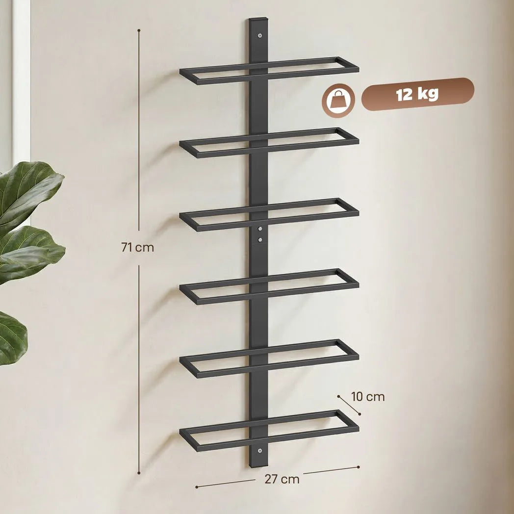 HOMCOM Wall Mounted 6-Tier Wine Rack – Metal Bottle Display Holder for Kitchen, Black