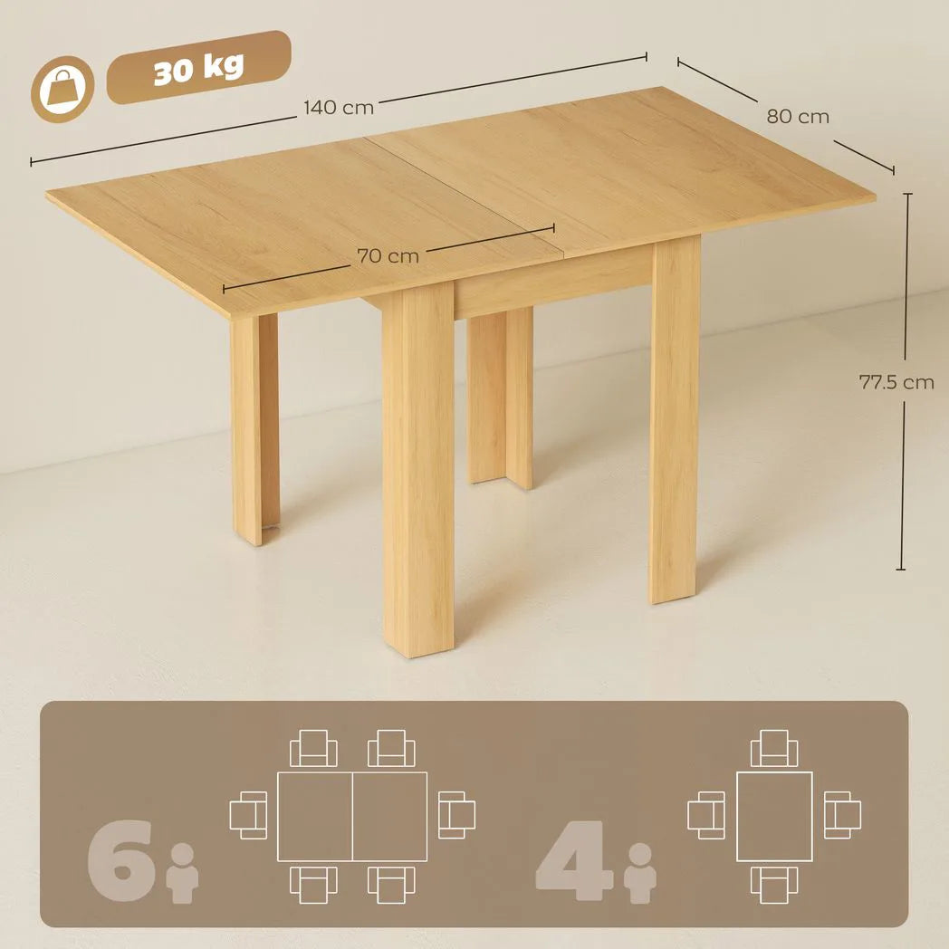 HOMCOM Folding Dining Table for 4-6 – Extendable Drop Leaf Kitchen Table for Small Spaces, Natural