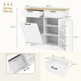 HOMCOM Farmhouse Kitchen Sideboard with Tilt-Out Rubbish Bin, 2 Drawers and Adjustable Shelves, White