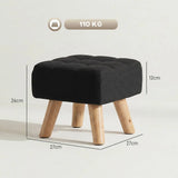 HOMCOM Linen-Look Square Padded Footstool with Wooden Legs – Leg Rest and Vanity Stool, Black