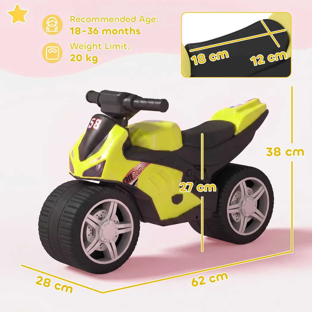 AIYAPLAY Toddler Balance Bike with Music, Extra-Wide PP Tyres & Motorbike Design – Boys and Girls Ride-On, Green