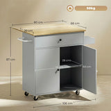 HOMCOM Rolling Kitchen Island with Drop Leaf, Drawer, Spice Rack and Towel Rack – Kitchen Storage Trolley, Grey