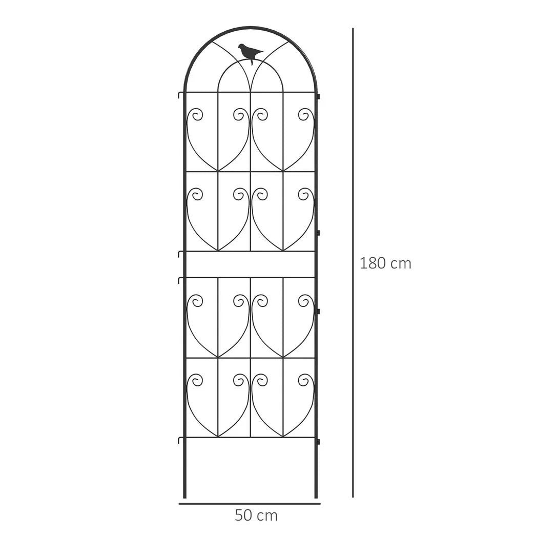 Outsunny Set of 2 Metal Garden Trellis Panels with Bird Motifs, 180 x 50cm – Climbing Plant Support and Privacy Screen