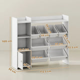 AIYAPLAY Kids Toy Storage Unit with 8 Removable Bins, Shelves & Cabinet – For Ages 3–8, White