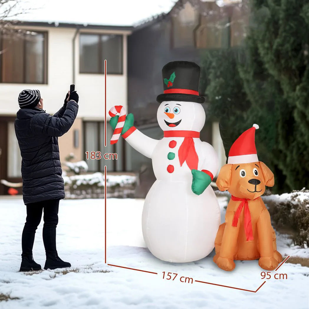 Outsunny 6ft Christmas Inflatable Snowman and Dog with Built-in LED Lights – Indoor Outdoor Garden Decoration