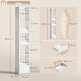 HOMCOM Tall Narrow Bookcase with Drawers and Bottom Cabinet – Freestanding Living Room Storage, White Wood Effect
