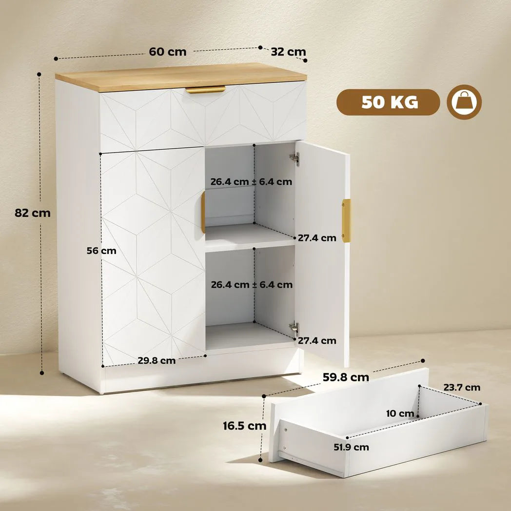 HOMCOM Modern Sideboard Storage Cabinet with Drawer and Adjustable Shelf, 82 x 60cm, White