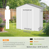 Outsunny 6.5 x 3.5ft Galvanised Metal Garden Shed with Double Doors and Vents, Light Grey