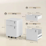 HOMCOM Two-Drawer Lockable Filing Cabinet on Wheels with Hanging Bars – Under Desk Office Storage, White