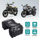 26L Motorcycle Saddle Bag with Two Side Pockets – Waterproof Canvas & PU Leather Panniers, Black