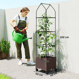 Outsunny Self-Watering Raised Garden Bed with Trellis & Lockable Wheels – 40 x 40 x 182cm, Brown