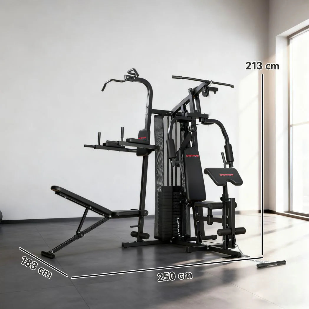 SPORTNOW All-in-One Home Gym Machine with 69kg Weight Stack & Pulley System – Multifunctional Power Cage, Black