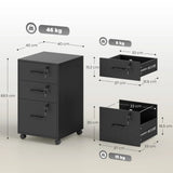 HOMCOM Three-Drawer Lockable Filing Cabinet with Wheels – Wood-Effect Under Desk Office Storage, Black