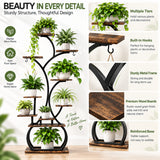 Tree-Shaped Plant Stand with 4 Grow Lights and Wheels – Black Iron & Weathered Wood Multi-Tier Rack