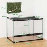PawHut Reptile Glass Terrarium with Stone Background, Front Ventilation and Knob Lock, 50 x 30 x 35 cm, Black
