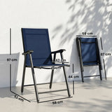 Outsunny Set of 2 Folding Garden Chairs with High Back, Armrests & Texteline Seat – Navy Blue