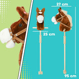 AIYAPLAY Stick Horse with Wooden Wheels, Galloping and Neighing Sounds, Grip Handle – 95 cm, Brown