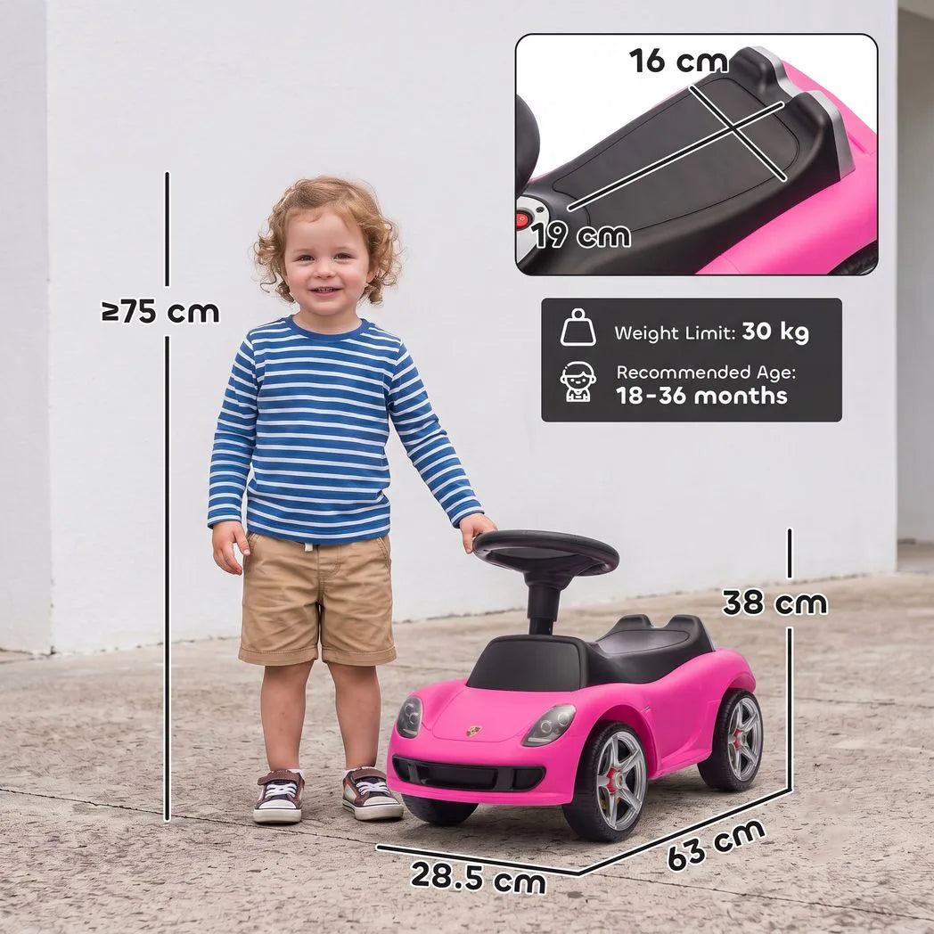 AIYAPLAY Porsche Licensed Toddler Ride On Car with Horn, Headlights & Sounds – Push Car for 18–36 Months, Pink