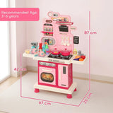 AIYAPLAY 33-Piece Play Kitchen with Lights, Sounds, Storage and Circulating Water Sink – Ages 3-6, Pink