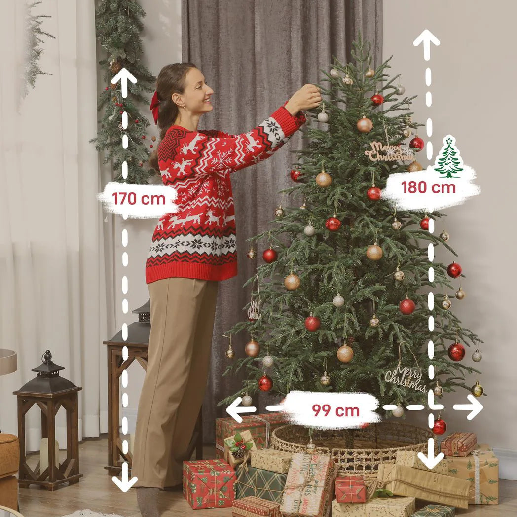 HOMCOM 6ft Full Spruce Artificial Christmas Tree with 1814 Realistic Tips – Easy Assembly, Green