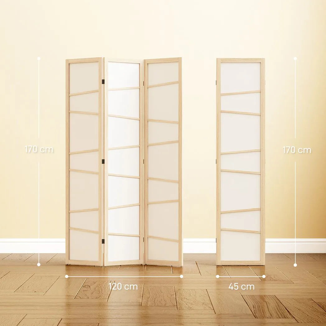 HOMCOM Wooden Folding Privacy Screen with Solid Wood Frame – 3 Panel Room Divider for Bedroom, Natural Wood Finish