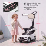 AIYAPLAY 4 in 1 Licensed Mercedes-Benz Ride On Push Car with Canopy, Guardrails, Horn and Music – 12–36 Months, White