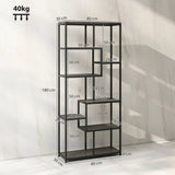 HOMCOM Seven-Tier Geometric Bookcase with Asymmetrical Open Shelves and Anti-Tipping Device – Grey and Black