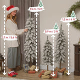 HOMCOM Flocked Pencil Christmas Trees, Set of 3 – 3ft, 4ft and 5ft Slim Snowy Artificial Trees