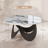 HOMCOM Round Coffee Table with Sintered Stone Top and Adjustable Foot Pads – Living Room, White and Black
