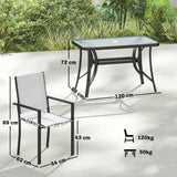 Outsunny 5 Piece Garden Dining Set for 4 – Rectangular Glass-Top Table with Parasol Hole & Stackable Chairs, Light Grey