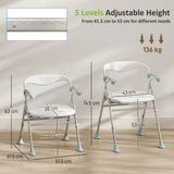 HOMCOM Foldable Shower Chair with Flip-Up Armrests, Adjustable Height & Non-Slip Feet, 136 kg