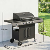 Outsunny 4 Burner Gas BBQ Grill with Storage Cabinet, 15.2 kW, Side Table & Warming Rack – Propane Barbecue Trolley on Wheels