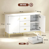 HOMCOM Modern White and Gold Sideboard with 2 Cupboards and 3 Drawers – Dining Room, Kitchen Storage Cabinet