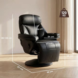 HOMCOM PU Leather Manual Recliner Armchair with 360° Swivel, Footrest and Cup Holder – Living Room Chair, Black
