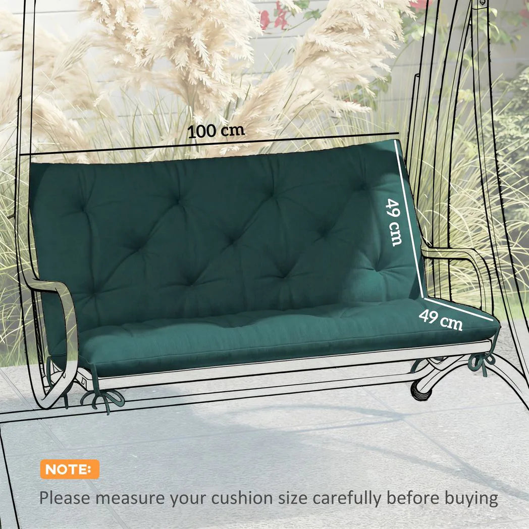 Outsunny 2 Seater Garden Bench Cushion with Backrest and Ties, Indoor and Outdoor, 98 x 100 cm, Green