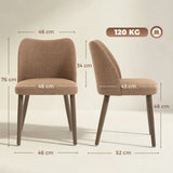 HOMCOM Set of 2 Linen-Look Dining Chairs with Padded Seat and Rubberwood Legs – Kitchen Seating, Brown