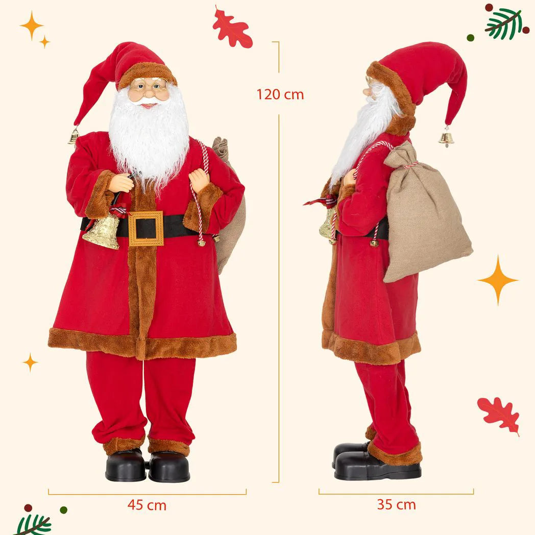 HOMCOM 4ft Singing Animated Santa Claus Figure with Waving Head – Sound Activated Christmas Decoration, Red