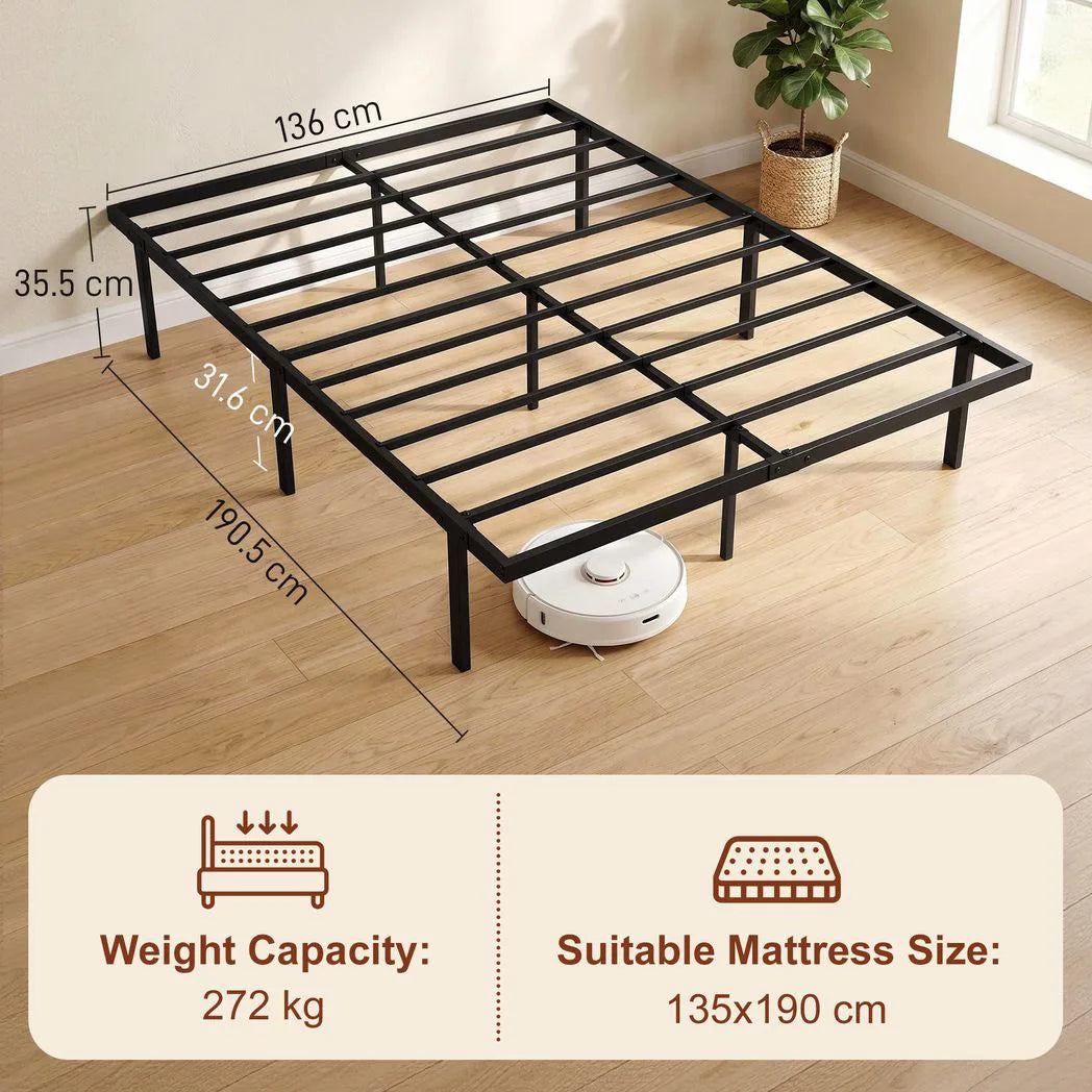 HOMCOM 4ft6 Double Metal Platform Bed Frame with Underbed Storage and Steel Slats – No Box Spring, Black