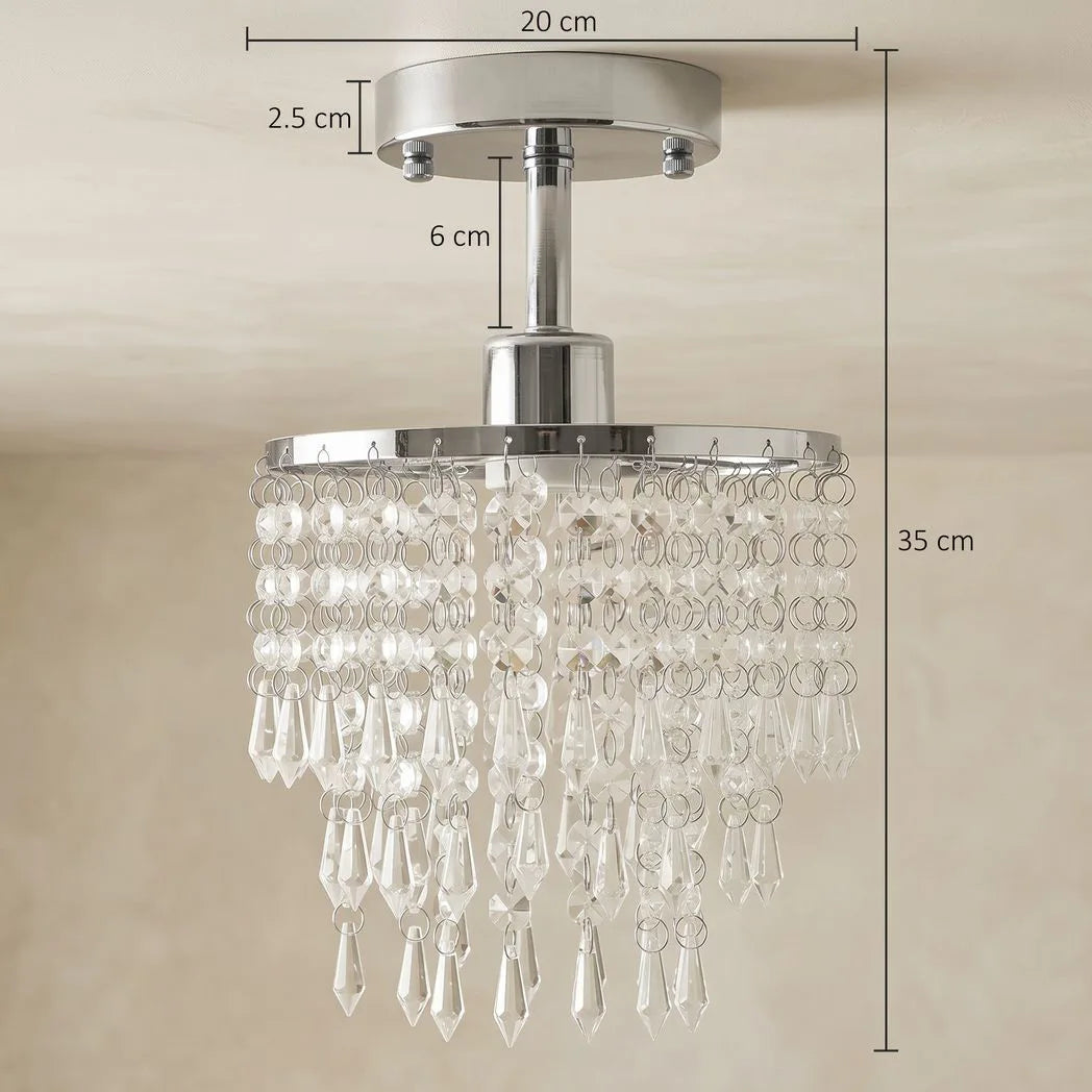 HOMCOM Crystal Ceiling Light with 57 Crystal Strands and Mounting Plate for Hallway & Bedroom – Silver Tone
