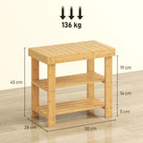 HOMCOM 2-Tier Bamboo Shoe Storage Bench – Slatted Shelves, Natural Finish