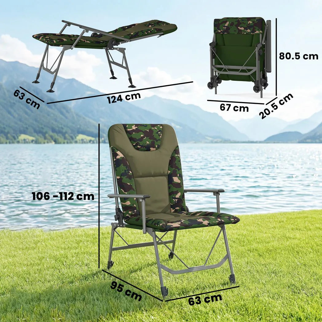 Outsunny Reclining Camping Chair with Padded Seat & Wide Armrests – Folding Fishing Chair, Camouflage