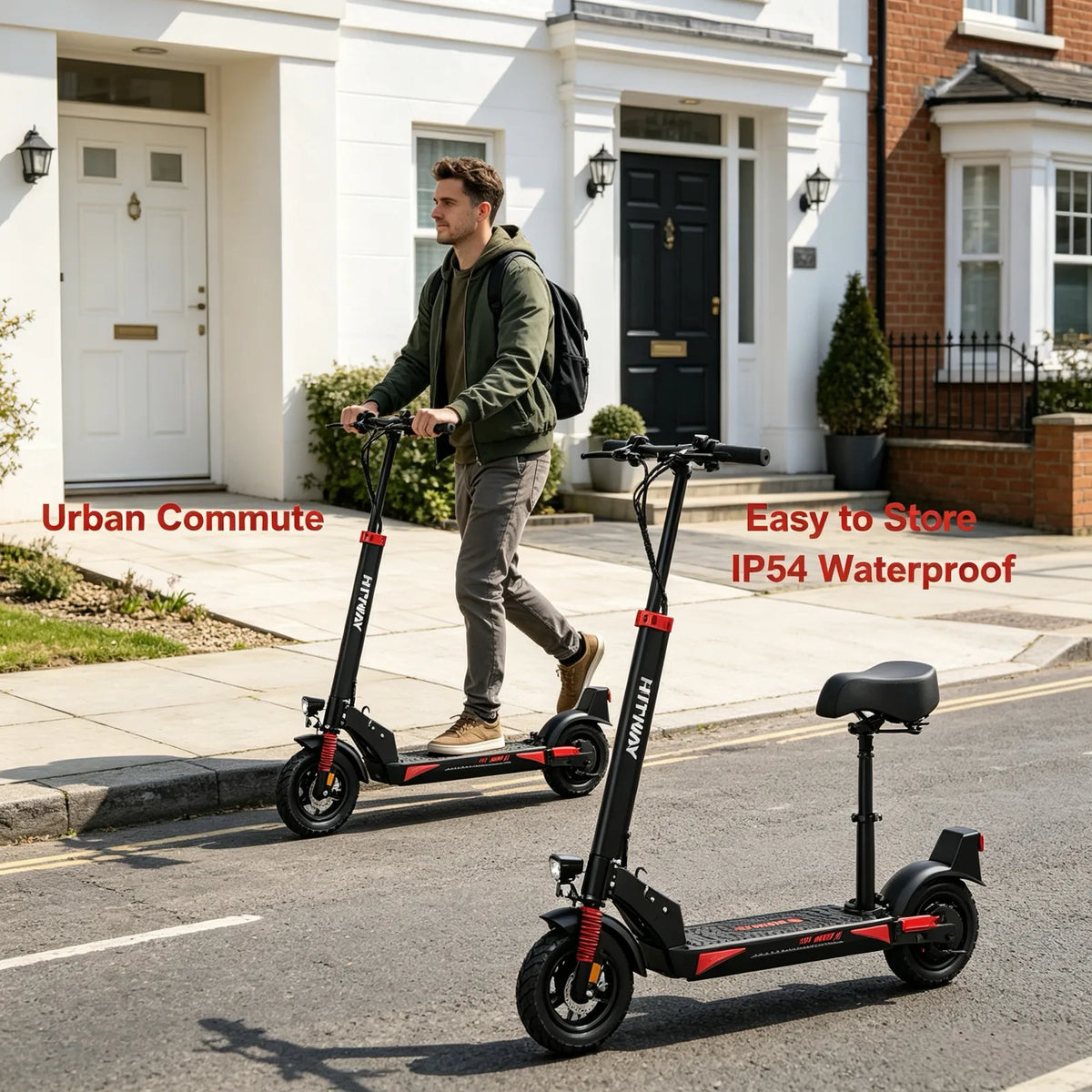 H9 Electric Scooter with Seat, 500W Peak Motor & 48V 15.6Ah Battery – Foldable Adult Commuter E-Scooter
