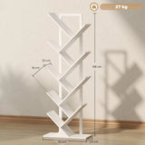 HOMCOM 9-Tier Tree Bookshelf with Steel Frame – Industrial Free Standing Bookcase for Books & Display, White