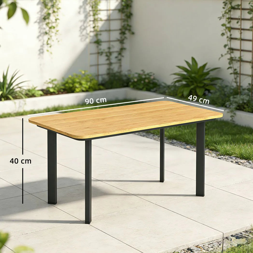 Outsunny Outdoor Garden Coffee Table – Slatted Wood-Plastic Composite Top with Metal Frame, 90 x 49cm, Brown