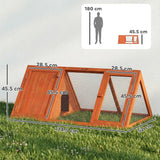 PawHut Wooden Rabbit Hutch with Run & Two Access Doors – Outdoor Triangular Guinea Pig House