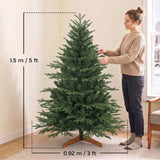 HOMCOM 5ft Artificial Christmas Tree with Hinged Branches & Solid Pine Wood Stand – 150cm, Green