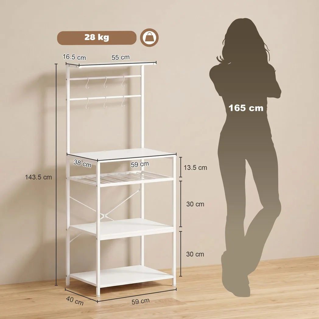 HOMCOM Freestanding Industrial Shelving Unit with Wine Rack and 6 Hooks – Home Office Storage, White