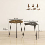 HOMCOM Nesting Side Table Set of 2 with Round and Triangle Tables – Space-Saving Metal Leg Design, Rustic Brown
