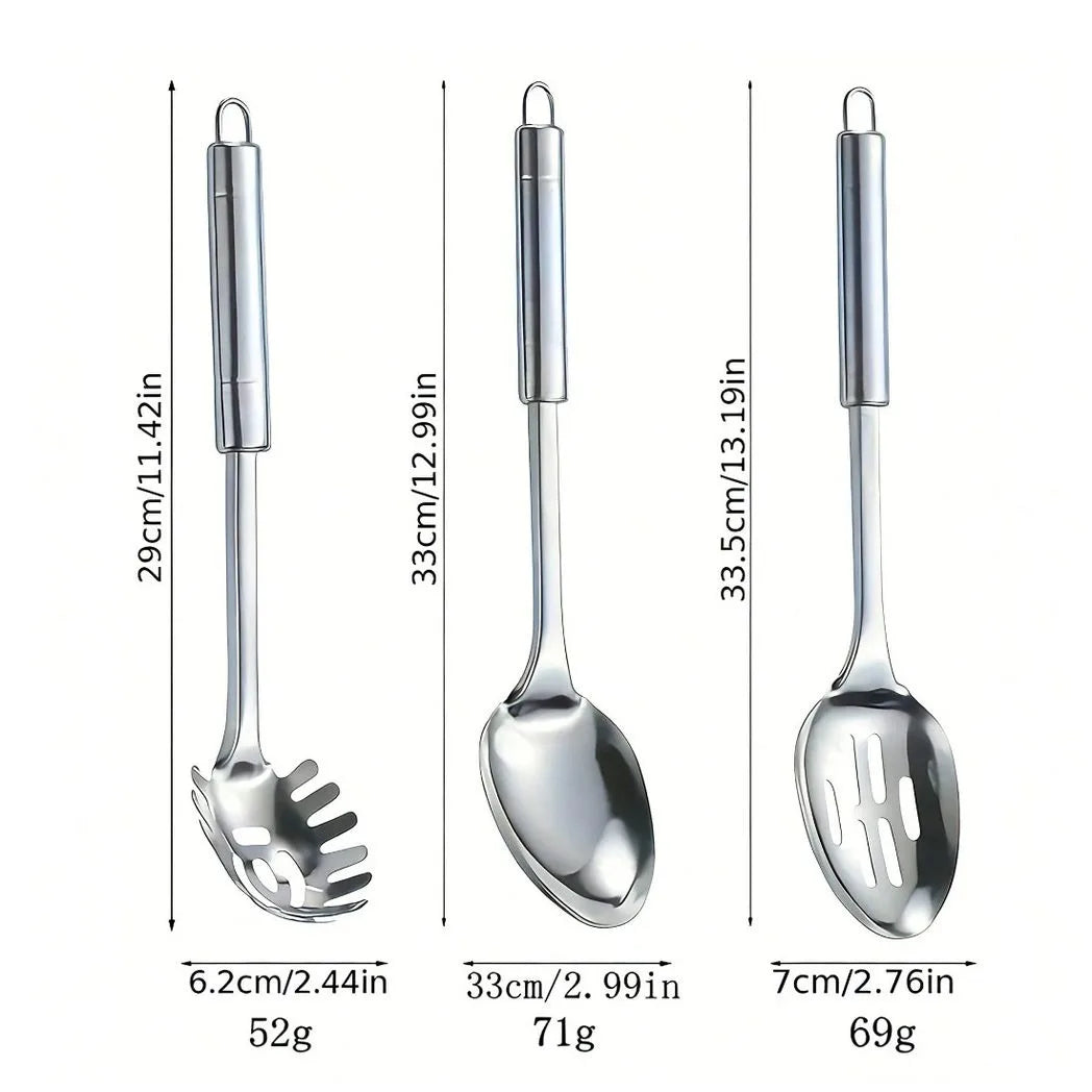 9-Piece Stainless Steel Kitchen Utensil Set with Ergonomic Handles and Hanging Holes – Cooking Tools