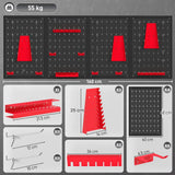 HOMCOM 38-Piece Wall-Mounted Pegboard Set with 4 Steel Boards – Garage Tool Storage Organiser, Black and Red